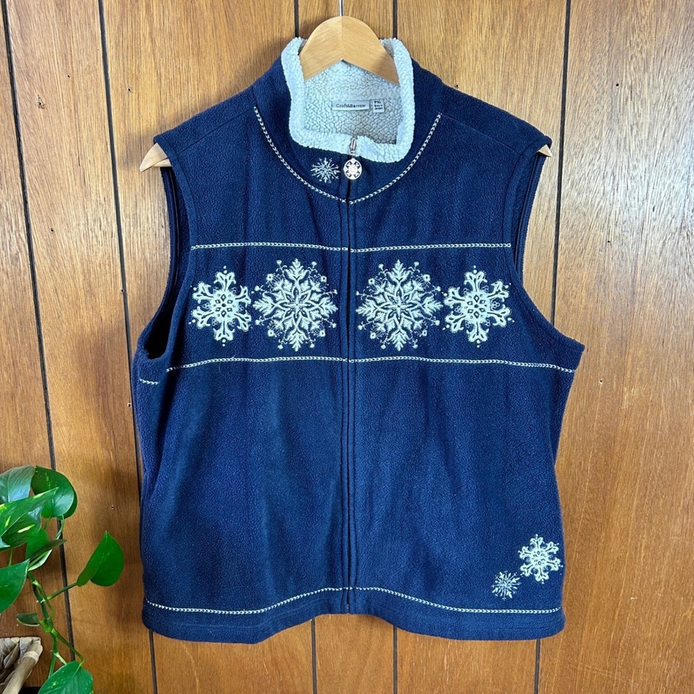 Croft & Barrow Navy Blue Fleece Vest Snowflake Print Sherpa Lined PXL‎